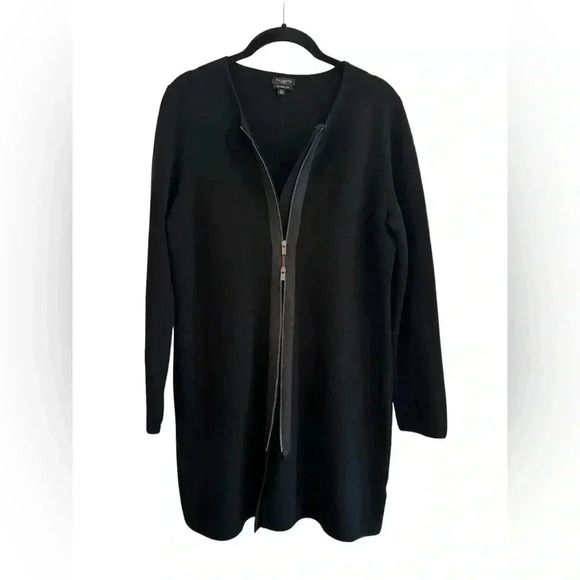 Talbots Black Pure Merino Wool Zip Front Longline Cardigan Sweater - Picture 8 of 13